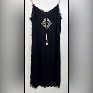 Y2K Vintage Black Satin Lace Slip Dress 90’s Whimsigoth Fairy Size Small